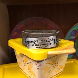 Joy metal stamped leather bracelet